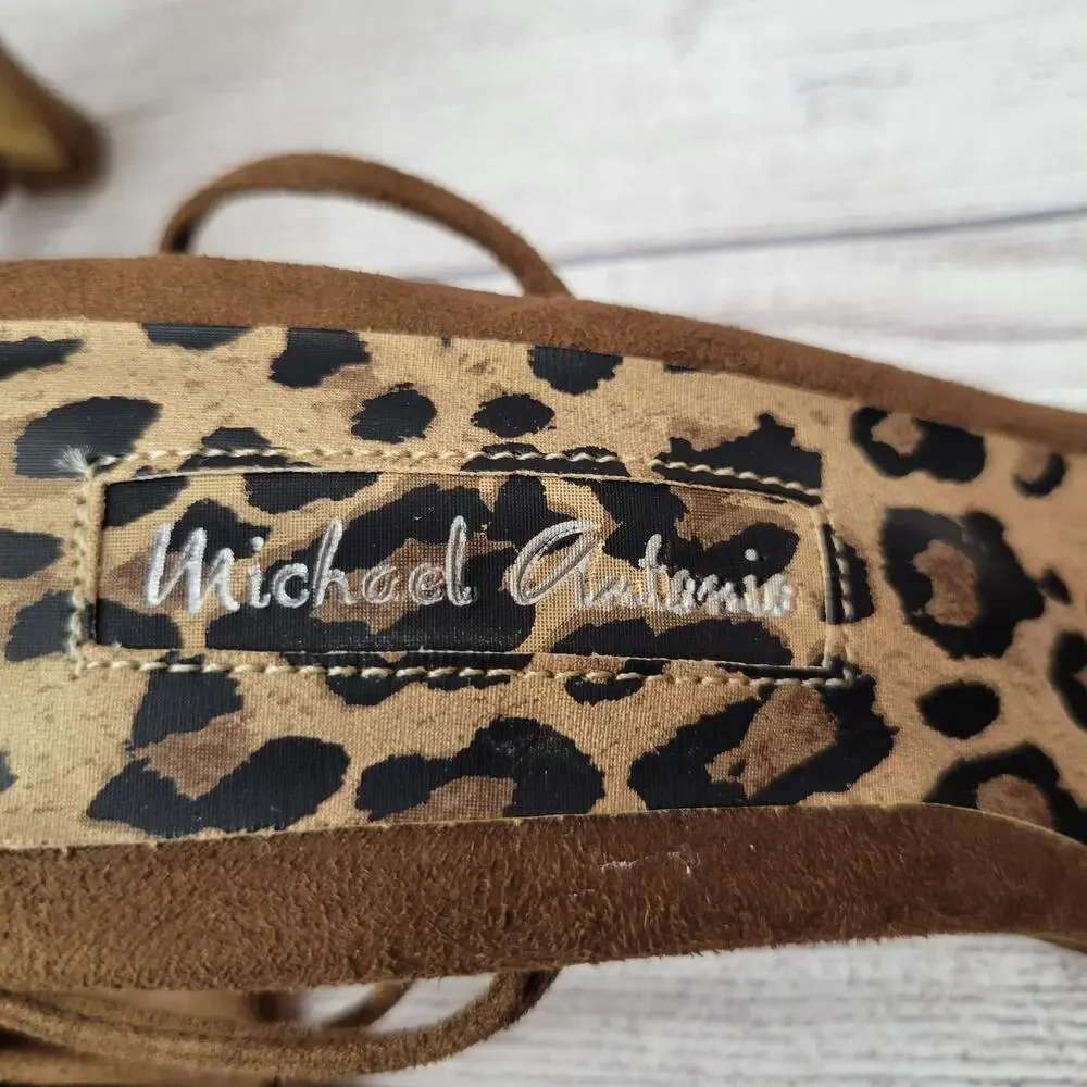 Michael Antonio Brown Suede Sandals w/ Ankle Wrap Tie Straps, 8.5
